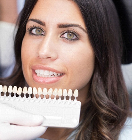 woman posing with several veneers