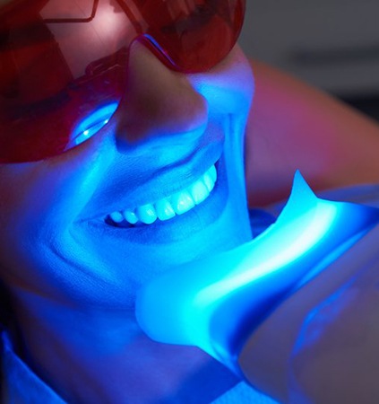 woman undergoing in-office teeth whitening 