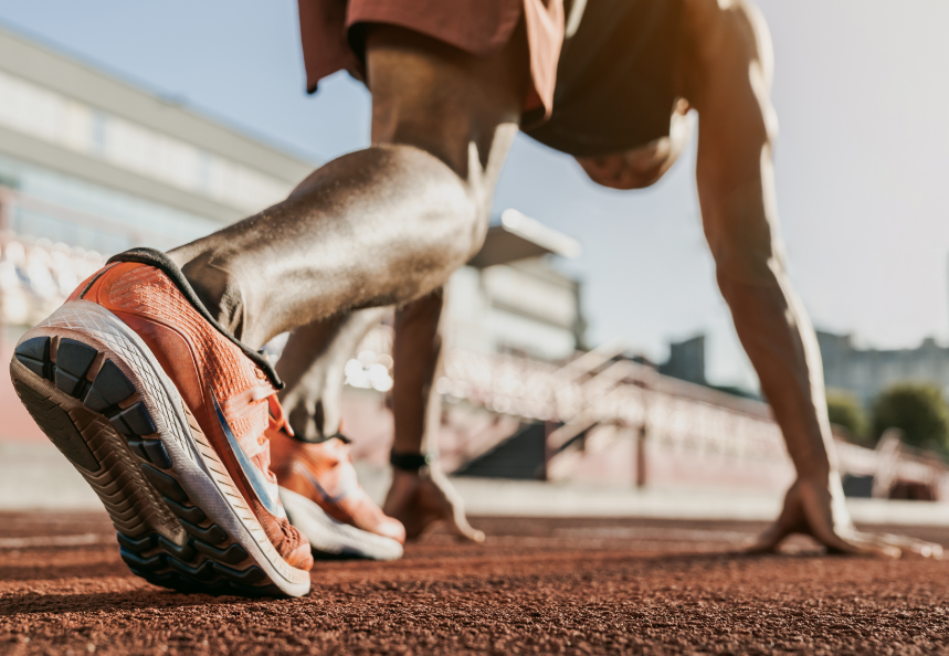 A runner getting ready to race